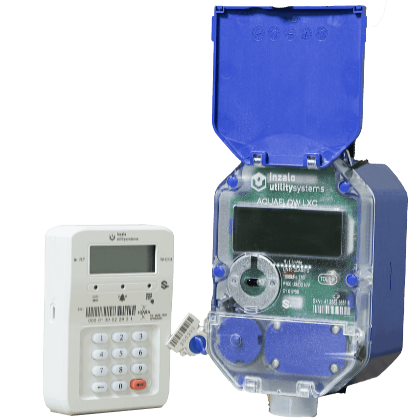 Inzalo AquaFlow LXC ultrasonic smart prepaid water meter with its customer interface unit
